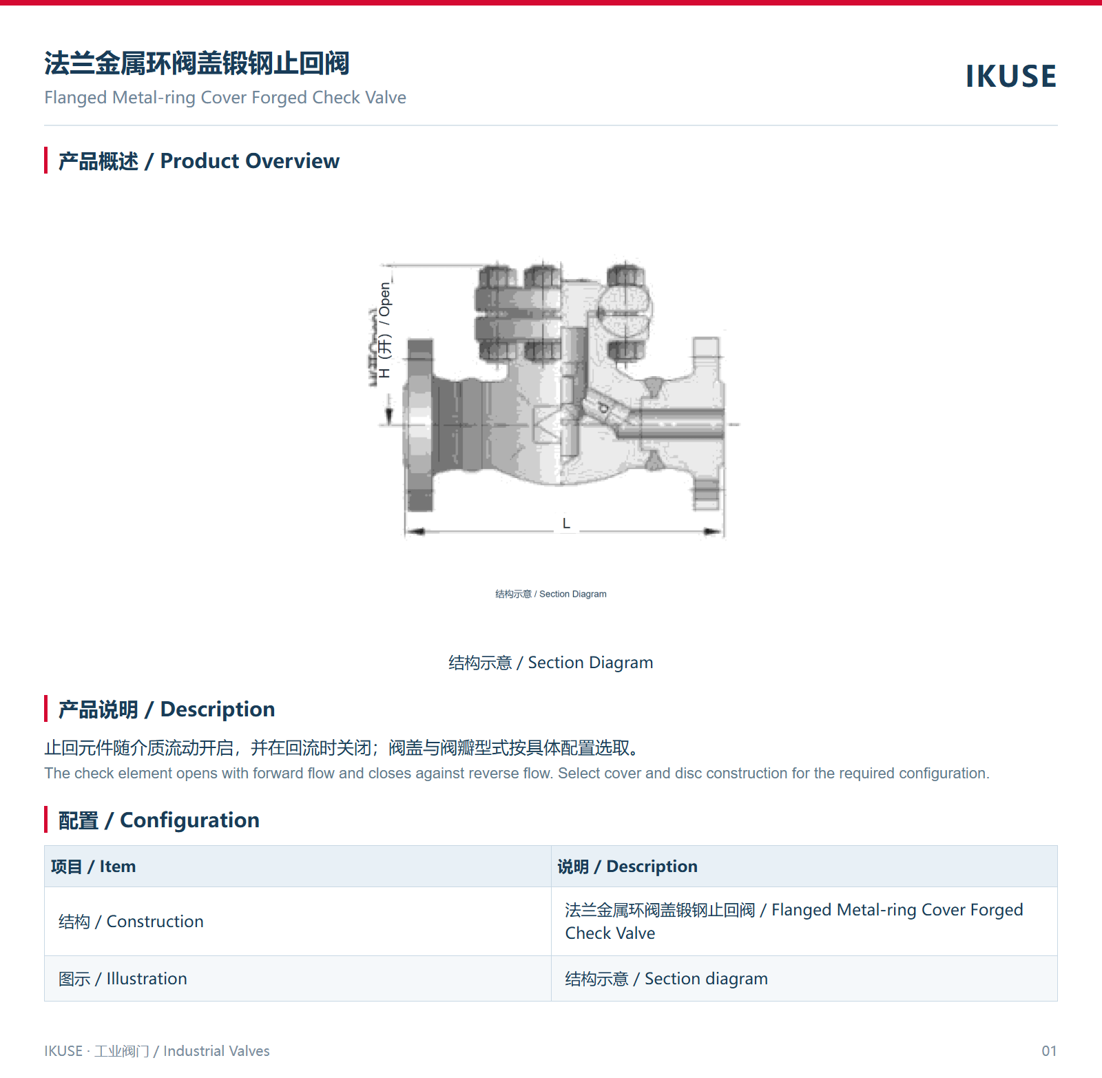 IKUSE 法兰金属环阀盖锻钢止回阀图2