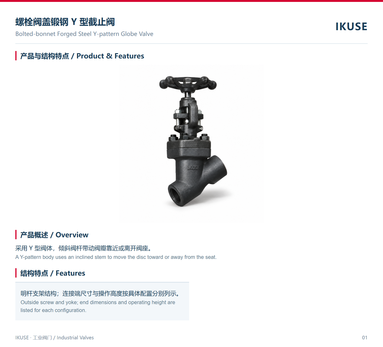 IKUSE 螺栓阀盖锻钢 Y 型截止阀图2