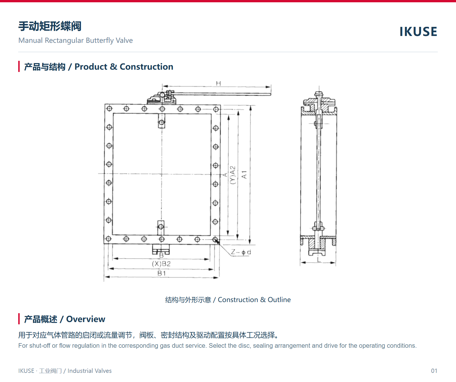 IKUSE 手动矩形蝶阀图2