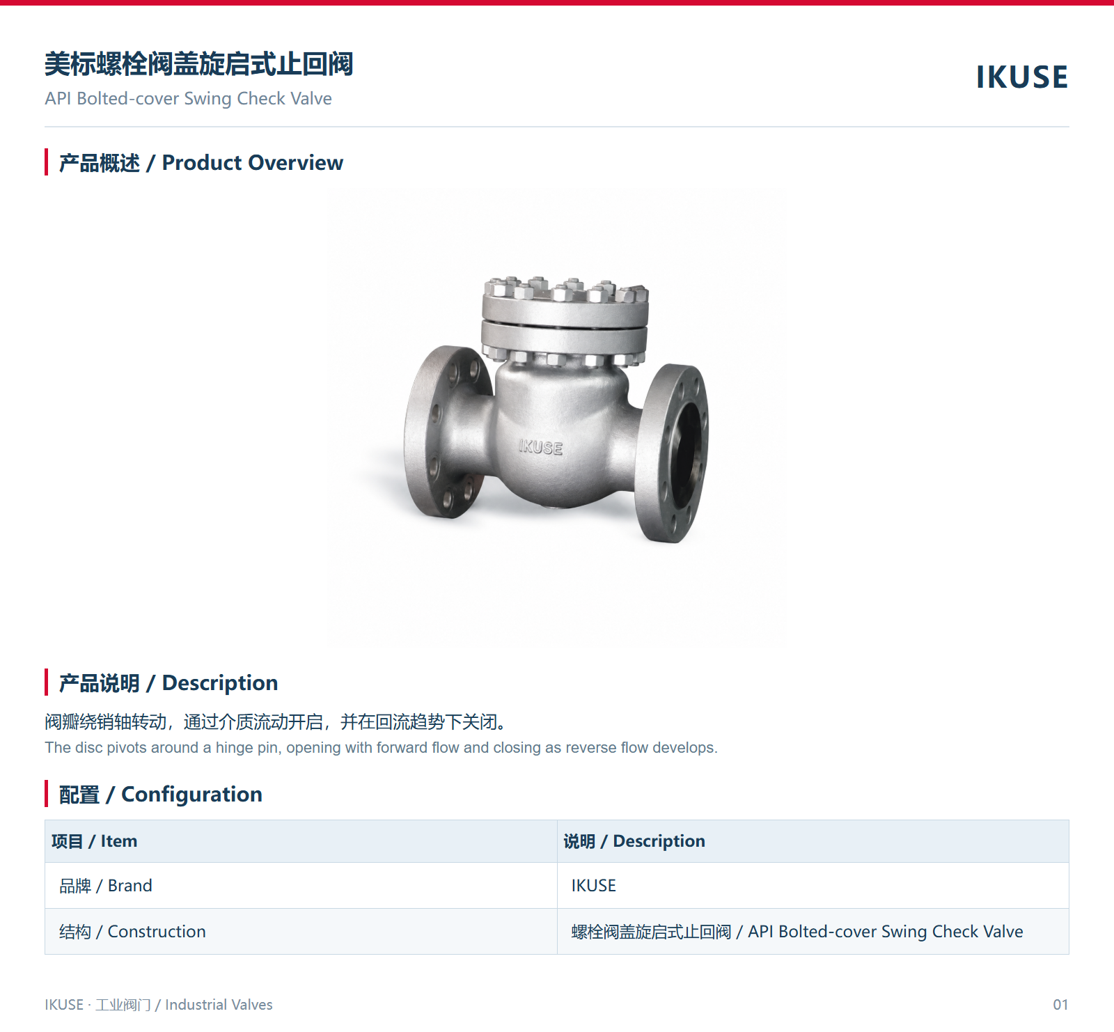 IKUSE 美标螺栓阀盖旋启式止回阀图2