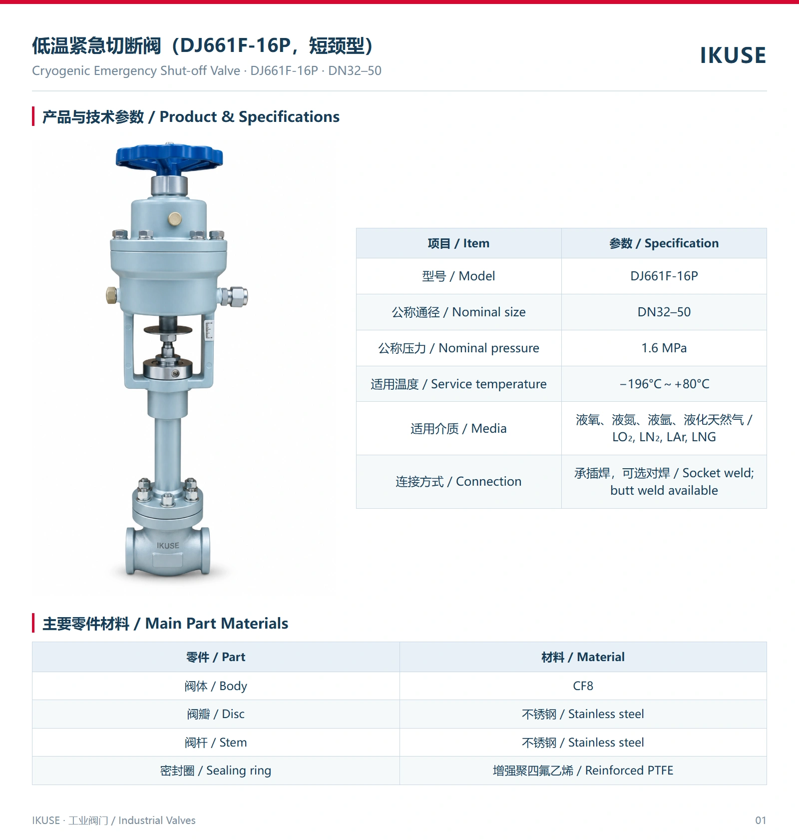 IKUSE 低温紧急切断阀（DJ661F-16P，短颈型）图2