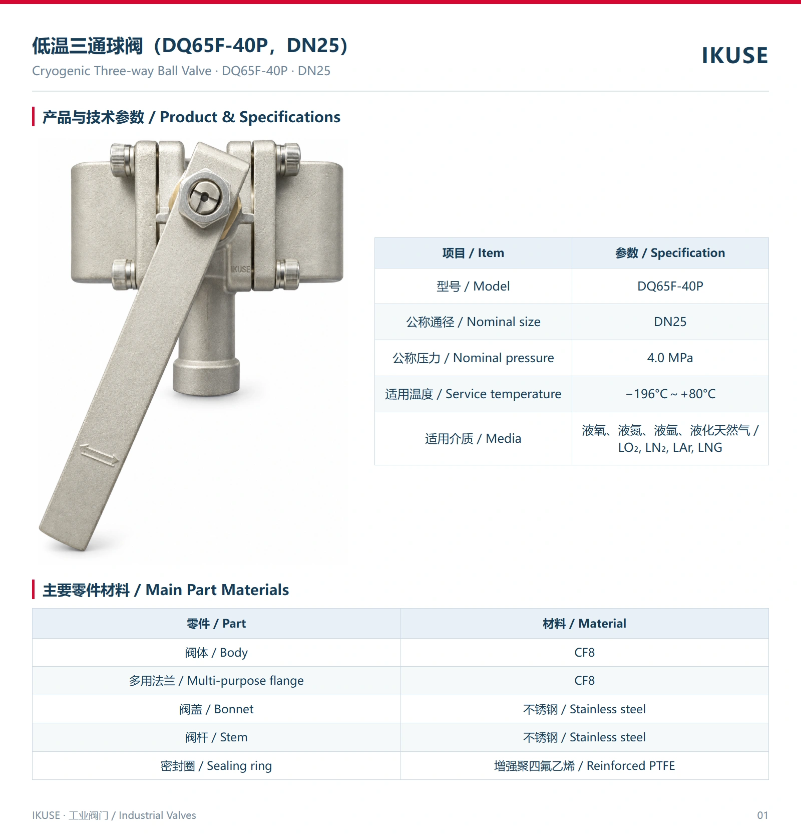 IKUSE 低温三通球阀（DQ65F-40P，DN25）图2
