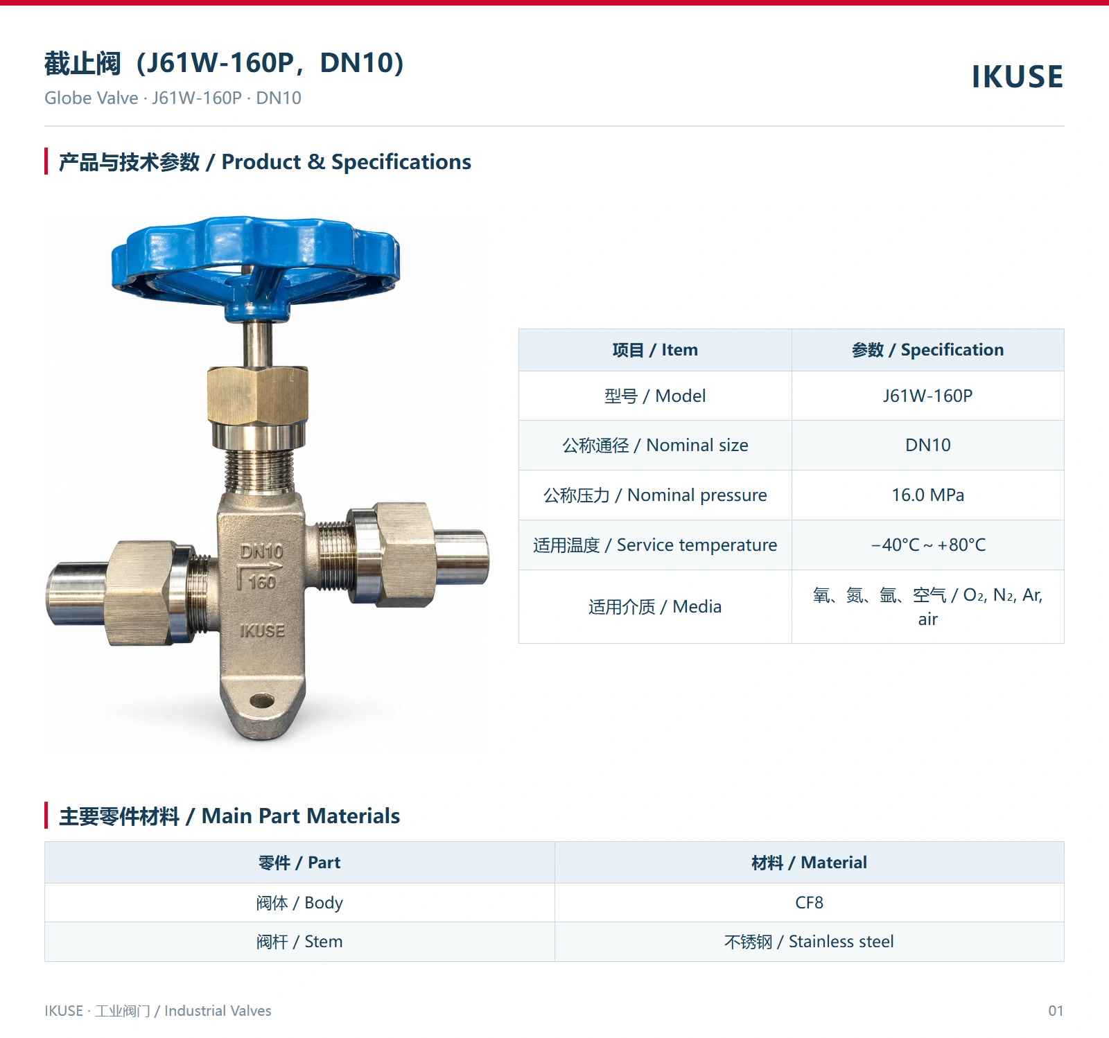 IKUSE 截止阀（J61W-160P，DN10）图2