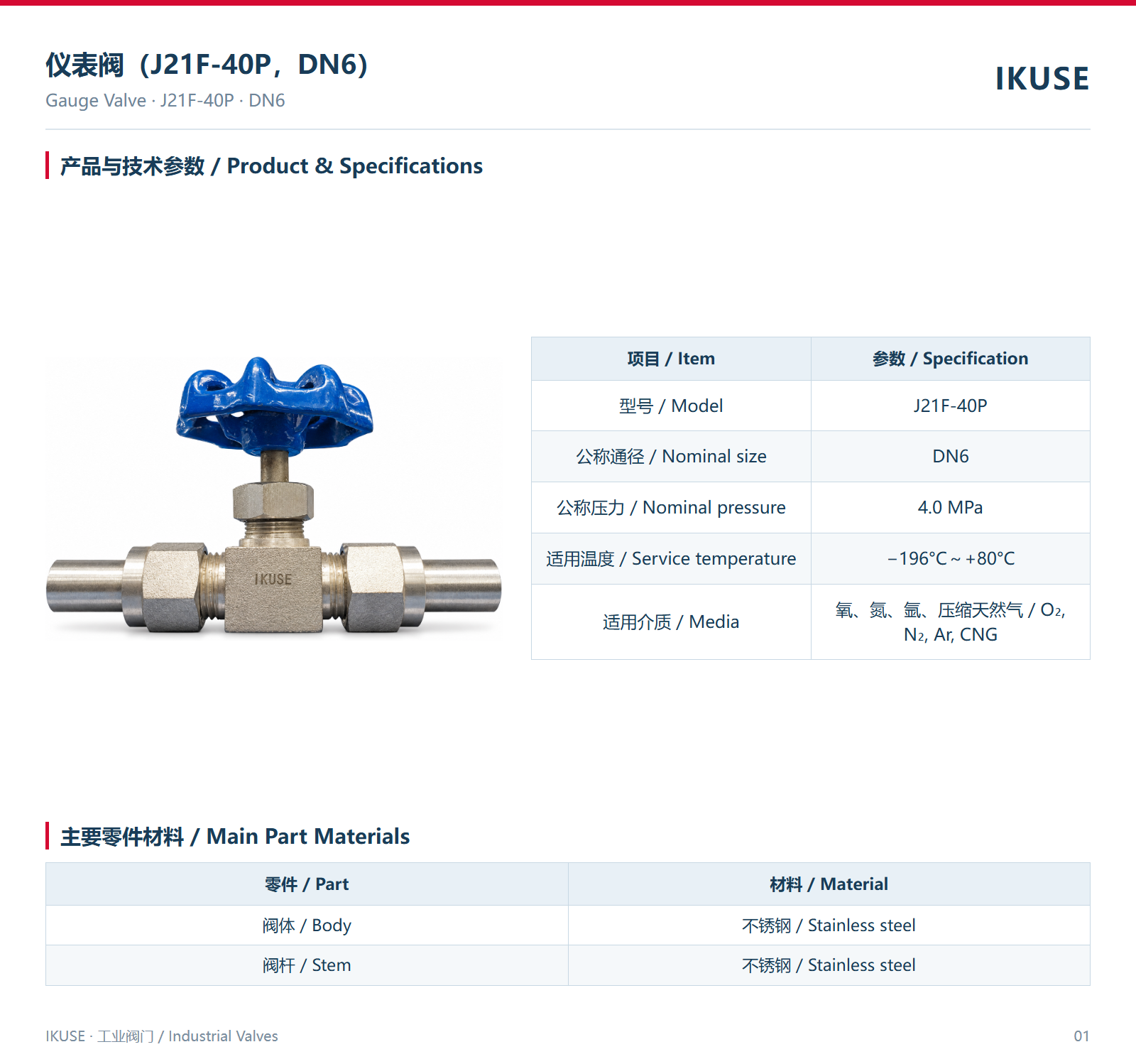 IKUSE 仪表阀（J21F-40P，DN6）图2