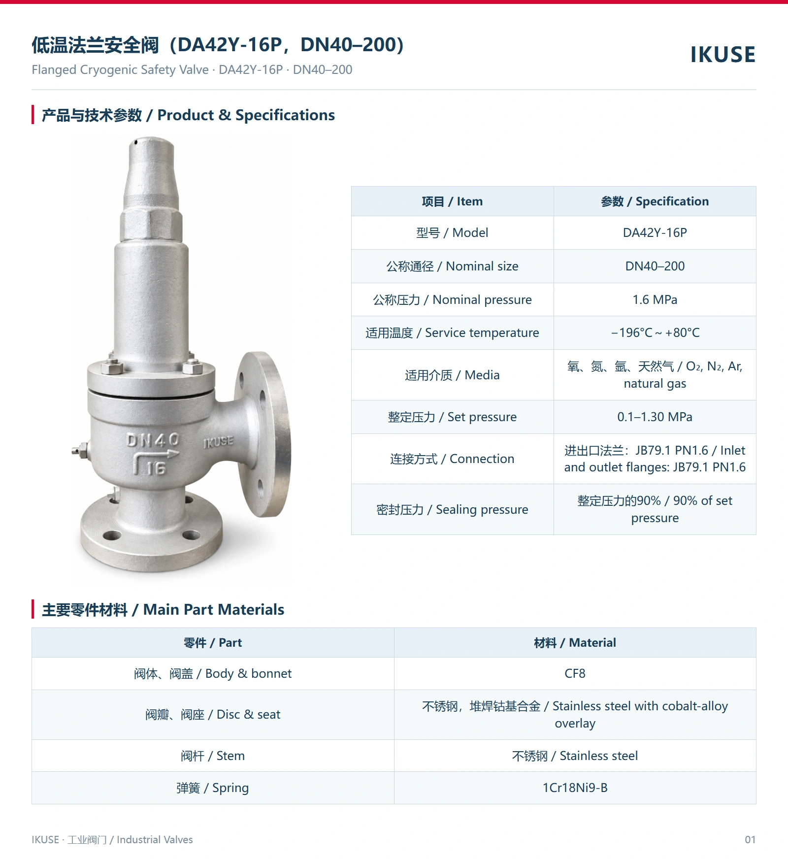 IKUSE 低温法兰安全阀（DA42Y-16P，DN40–200）图2