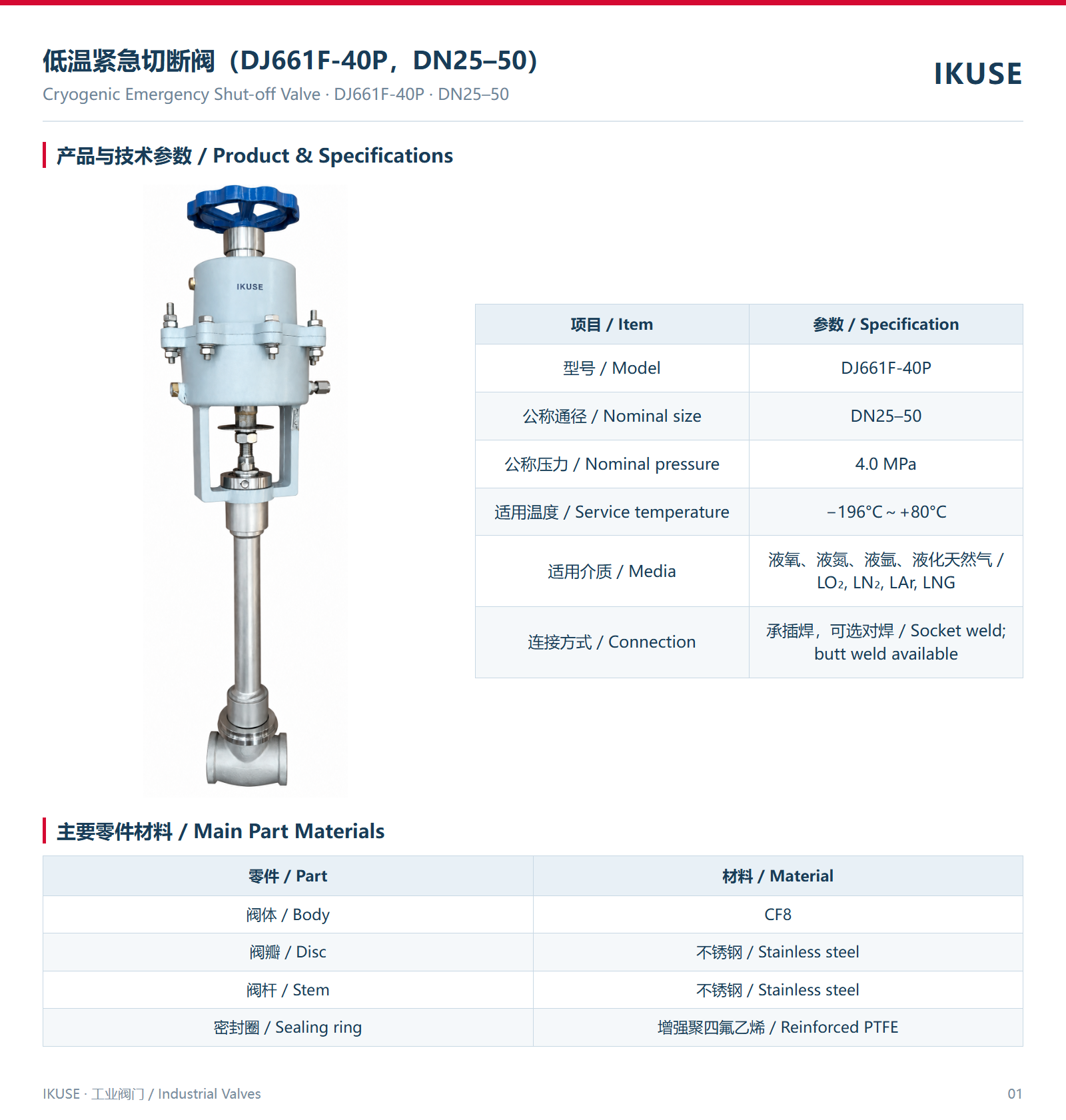 IKUSE 低温紧急切断阀（DJ661F-40P，DN25–50）图2