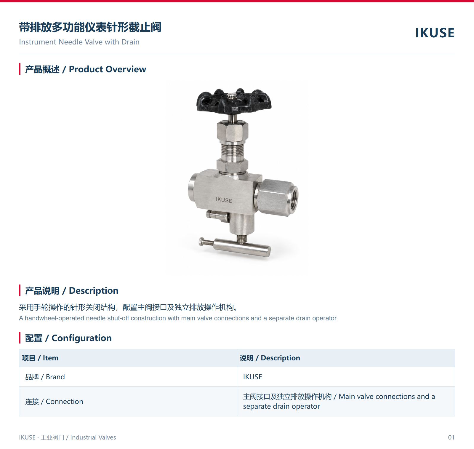 IKUSE 带排放多功能仪表针形截止阀图2