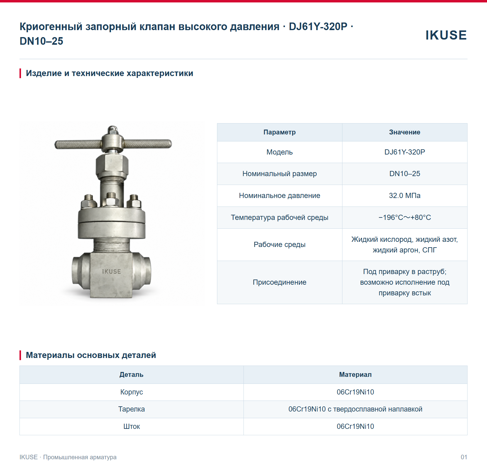 Изделие и технические характеристики