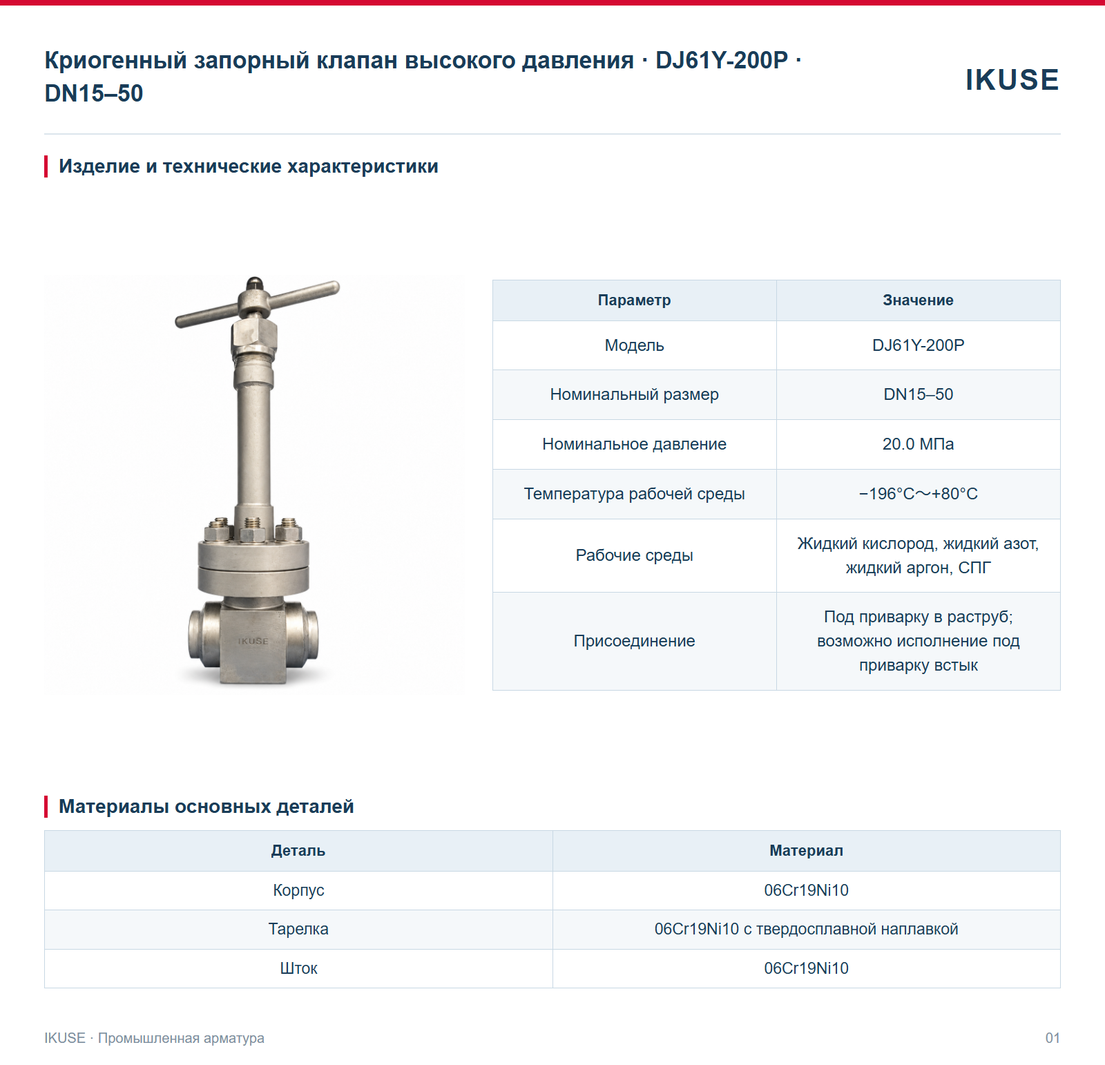 Изделие и технические характеристики