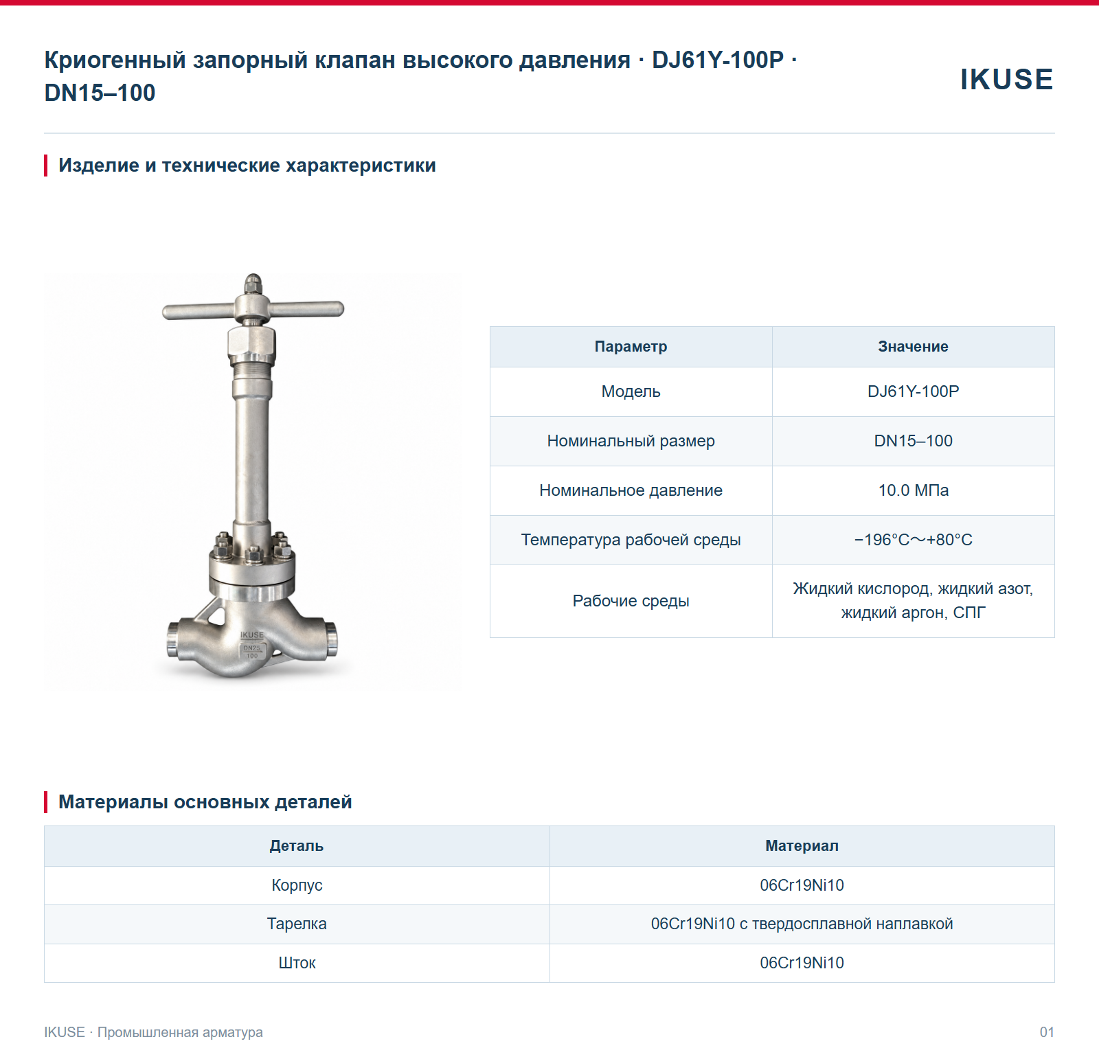 Изделие и технические характеристики