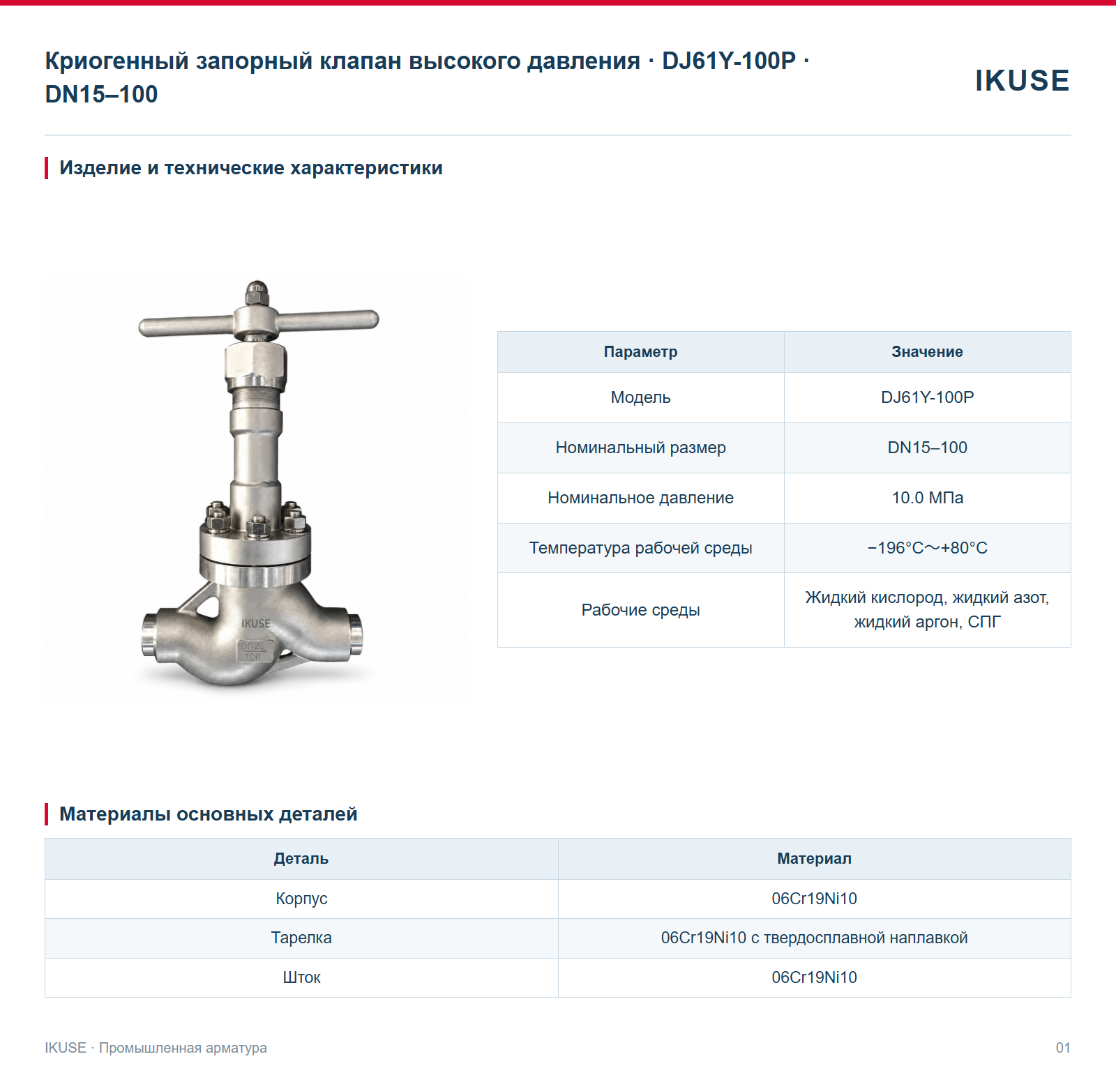 Изделие и технические характеристики