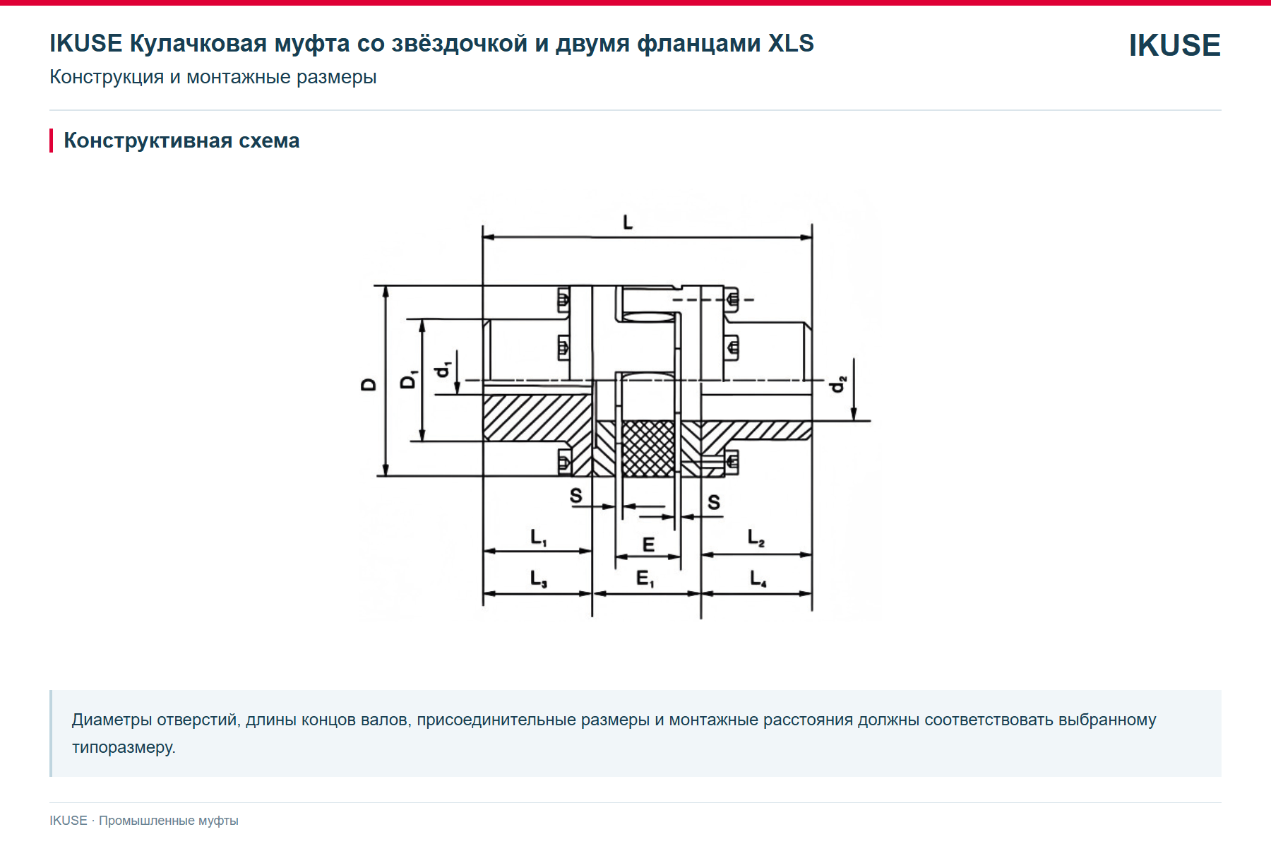 IKUSE Кулачковая муфта со звёздочкой и двумя фланцами XLS, фото 2