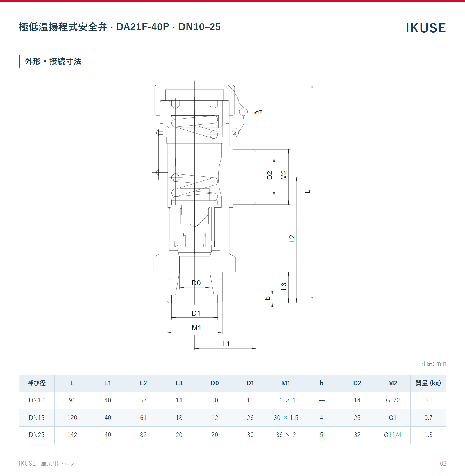 IKUSE 極低温揚程式安全弁 · DA21F-40P · DN10–25画像2