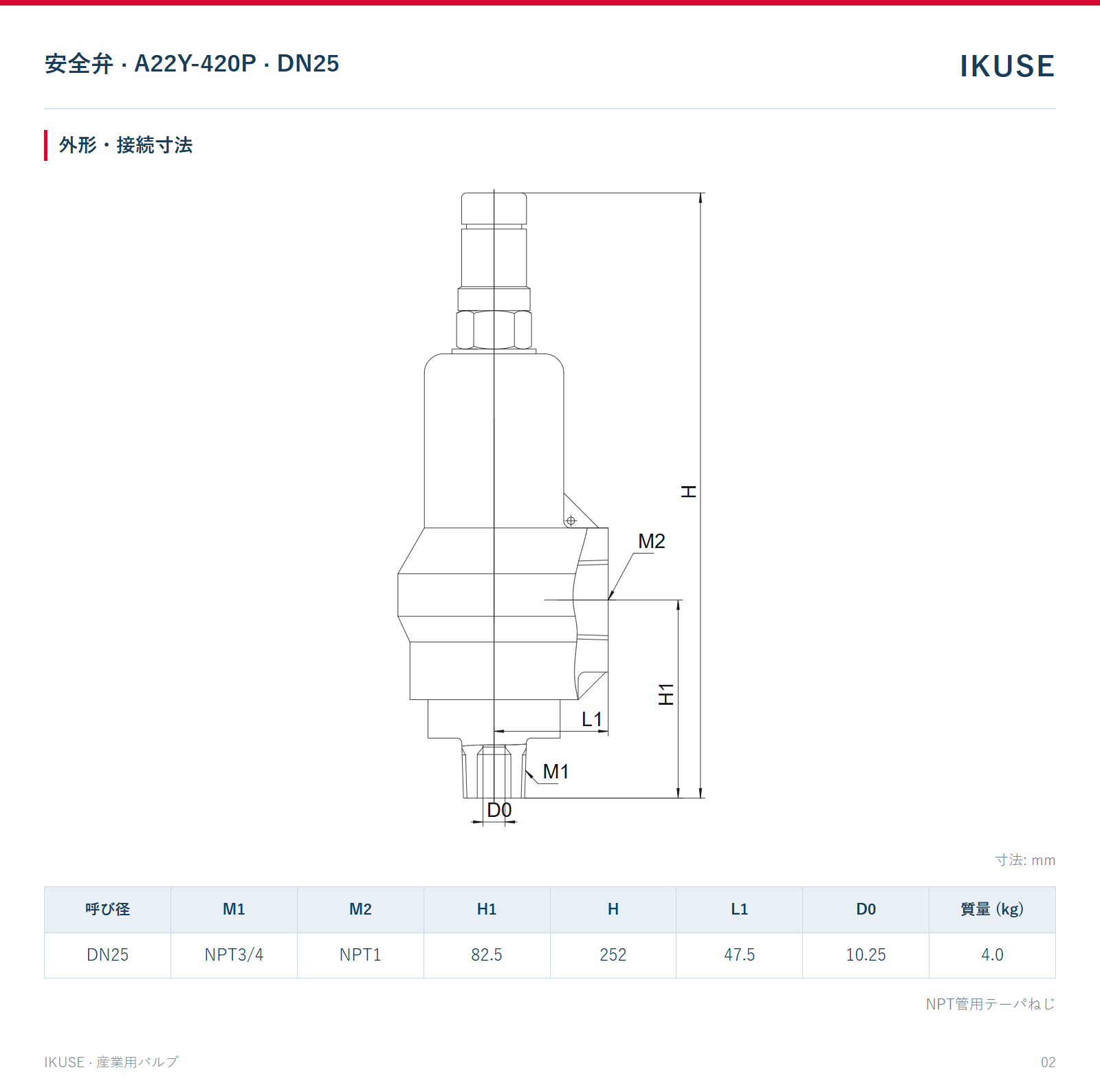 IKUSE 安全弁 · A22Y-420P · DN25画像2
