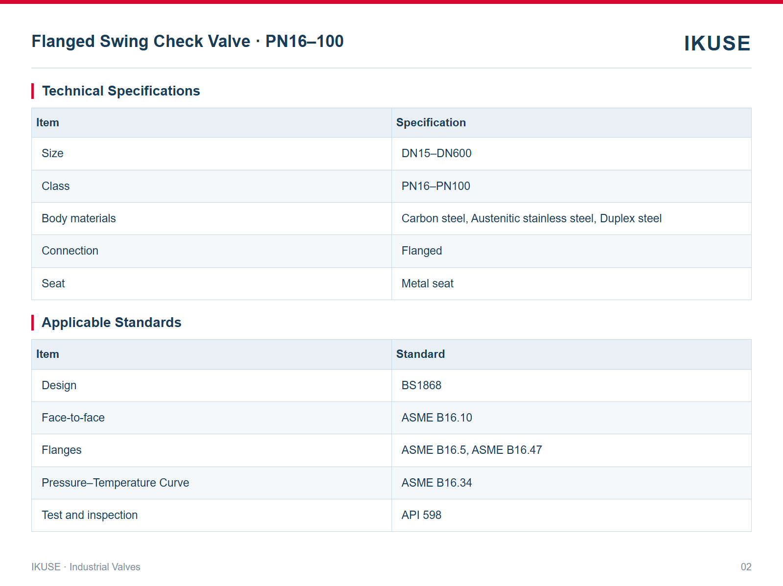 IKUSE Flanged Swing Check Valve · PN16–100 image 2