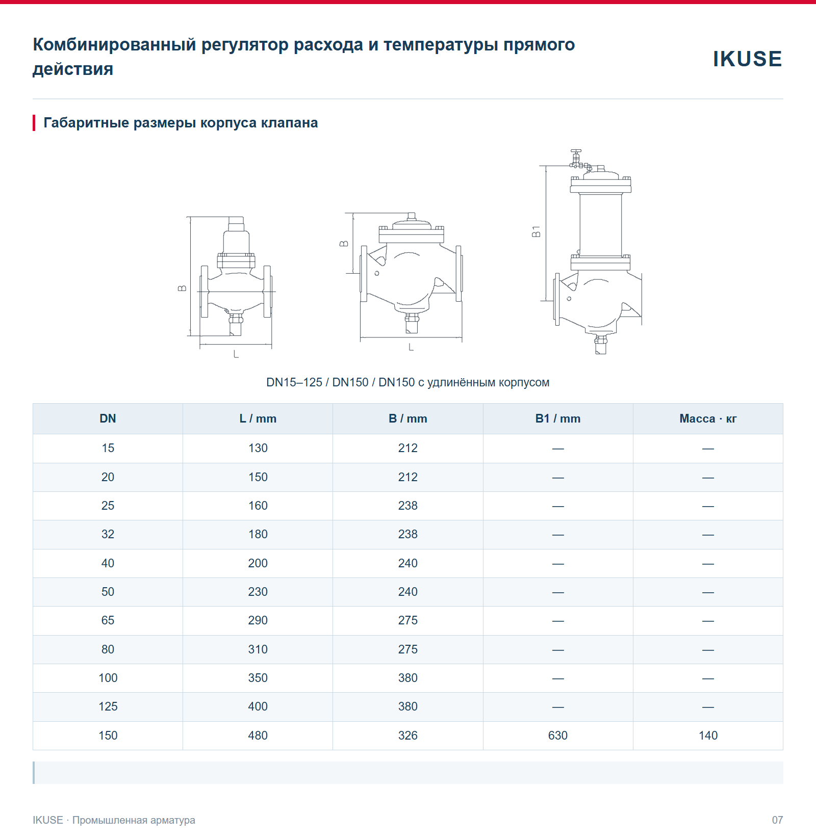 Габаритные размеры корпуса клапана