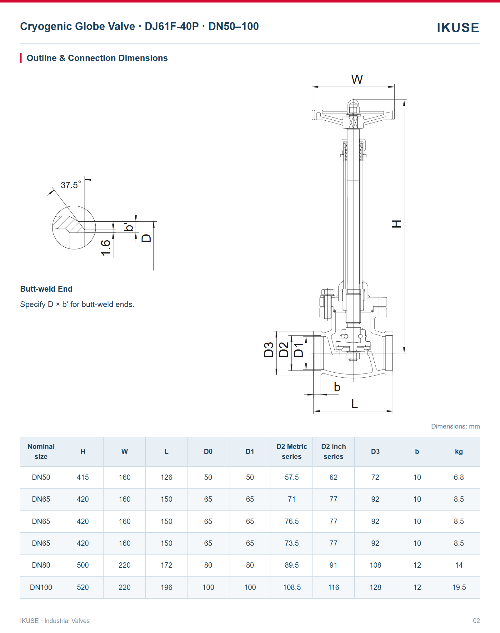 IKUSE Cryogenic Globe Valve · DJ61F-40P · DN50–100 image 2