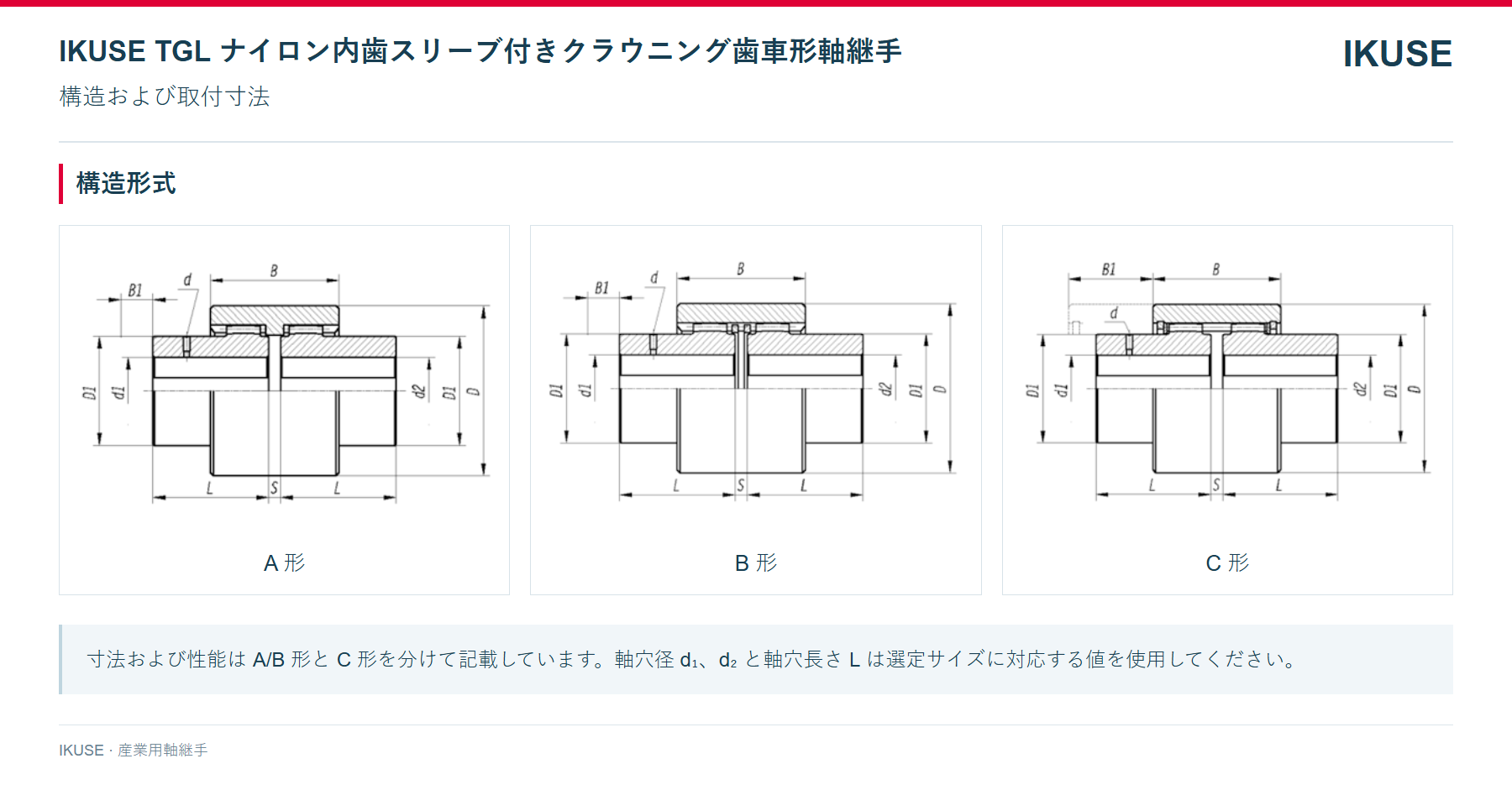 IKUSE TGL ナイロン内歯スリーブ付きクラウニング歯車形軸継手画像2
