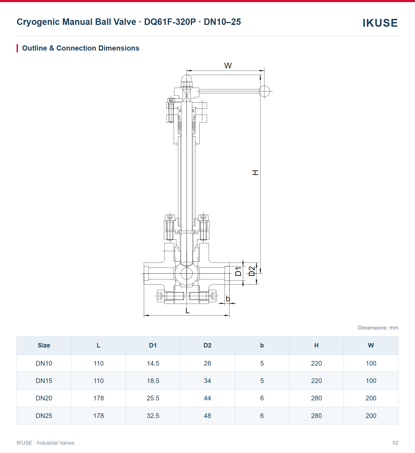 IKUSE Cryogenic Manual Ball Valve · DQ61F-320P · DN10–25 image 2