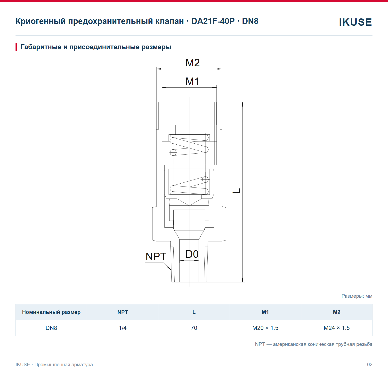 IKUSE Криогенный предохранительный клапан · DA21F-40P · DN8, фото 2