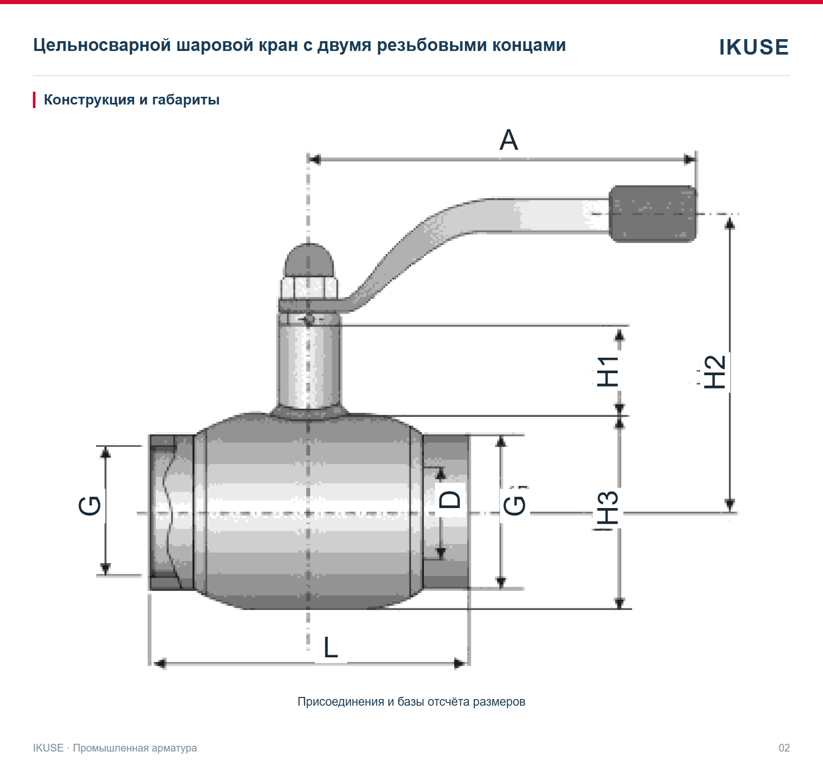 IKUSE Цельносварной шаровой кран с двумя резьбовыми концами, фото 2