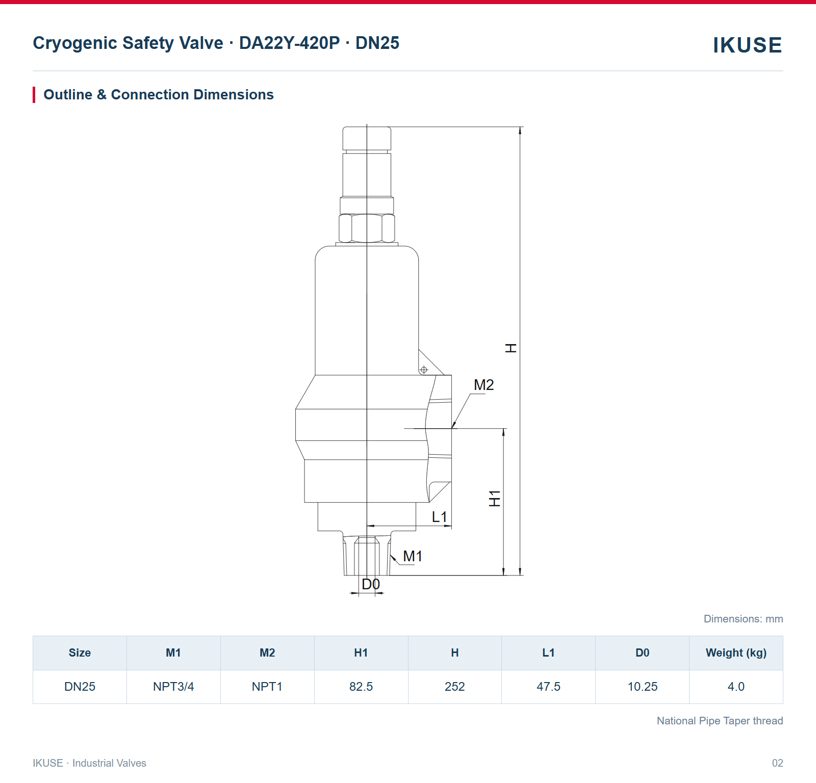 IKUSE Cryogenic Safety Valve · DA22Y-420P · DN25 image 2