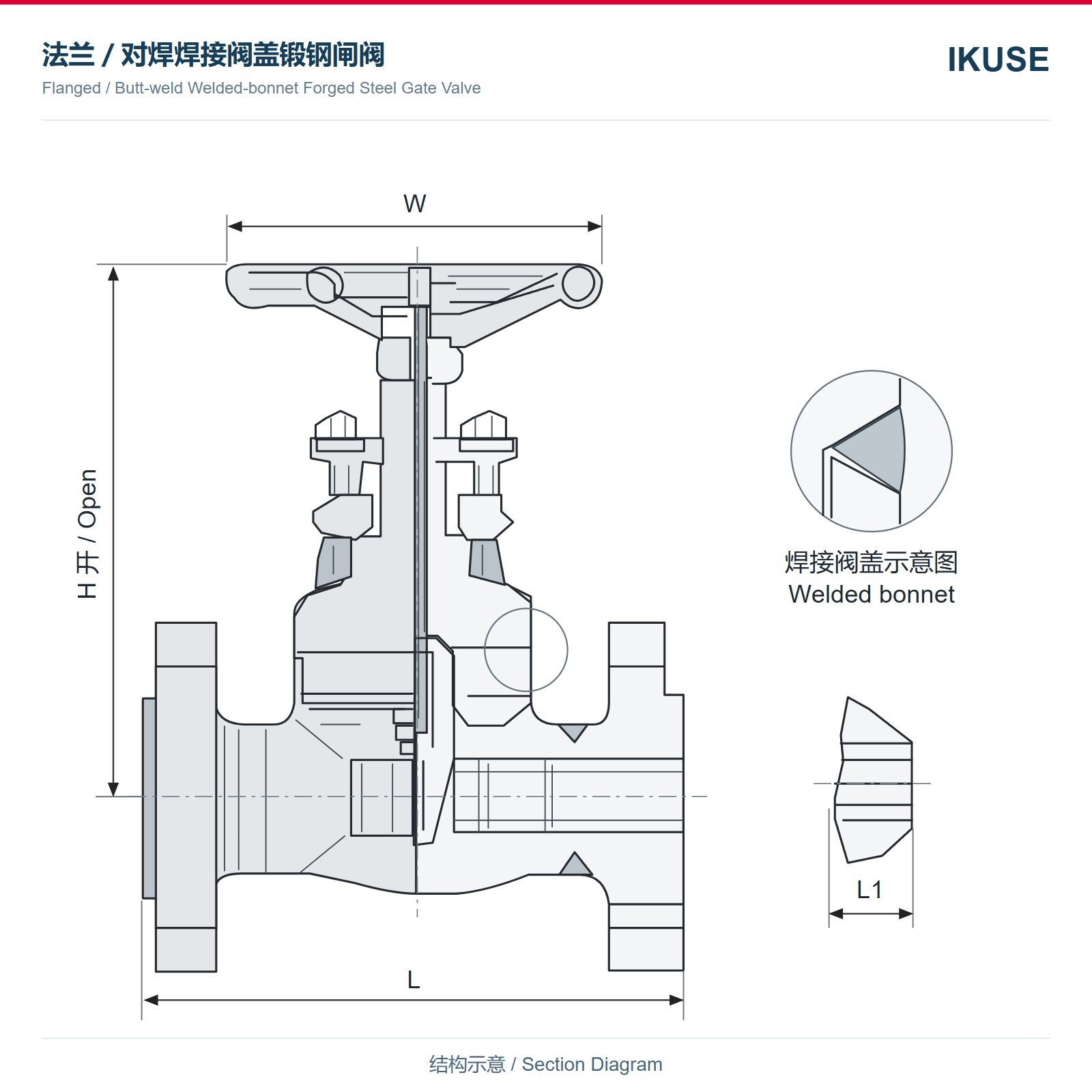 IKUSE 法兰／对焊焊接阀盖锻钢闸阀